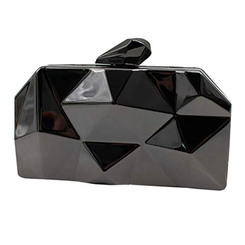 Reberomantic Women Lattice Pattern Metal Handbag Chain Geometric Evening Clutch Purse - Gun-color