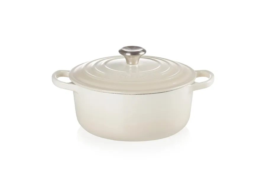 Le Creuset Signature Enamelled Cast Iron Round Casserole Dish With Lid, 20 cm, 2.4 Litres, Meringue, 21177207164430