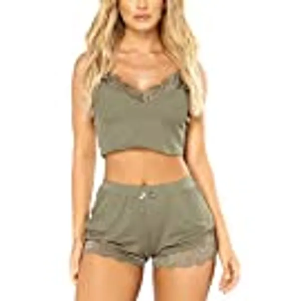 RSLOVE Women Lace Camisole and Shorts V-Neck Sleeveless Sleepwear PJ Set Nightwear