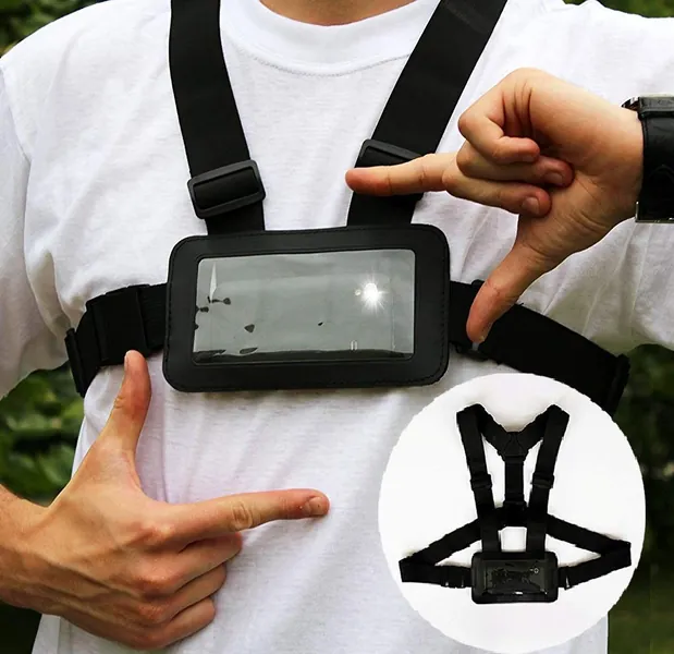 Designo Use Your Mobile Phone as Action Camera Body Chest Mount Harness Strap Holder, Also Using As Running Belt Or Armband For Hands Free Workout (Samsung iPhone Etc)