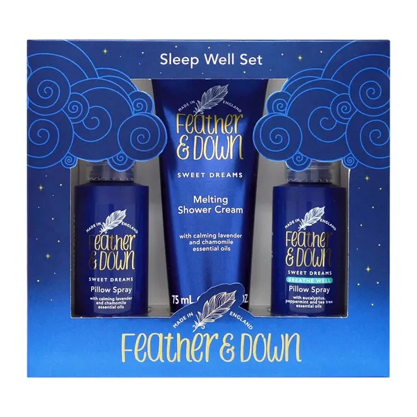 Feather & Down Sweet Dream Sleep Well Set (2 x 50ml Pillow sprays & 75ml Melting Shower Cream) - Infused with lavender & chamomile essential oils to help you relax & unwind before bed