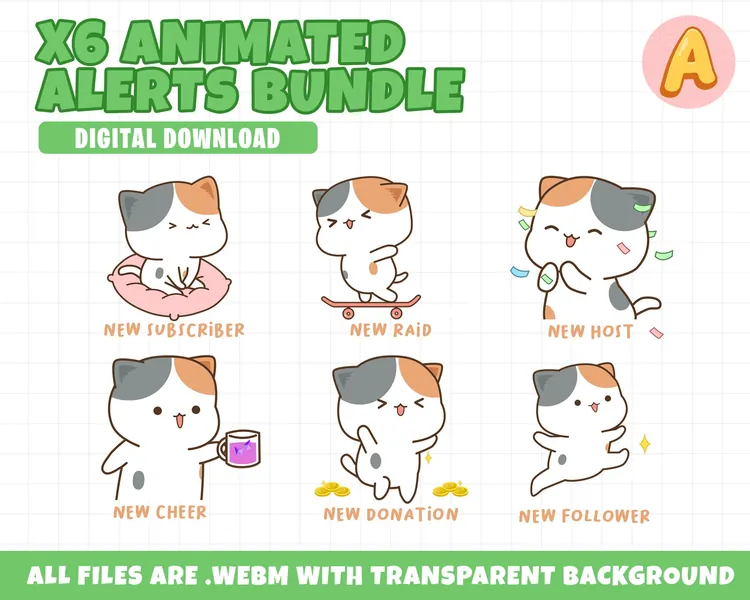 Animated Twitch Alerts Bundle Lucky Kitten