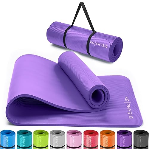 KG Physio Yoga Mat - Thick Yoga Mats for Women & Men, High-Density NBR Foam Excercise Mat, Non-Slip & Sweat-Resistant, Ideal for Pilates, Home Fitness and Home Workout - Strap Included - 8mm Purple