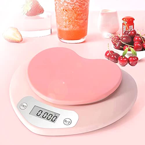 YRY Pink Kitchen Scale - Large LCD, Tare Function, 11 lbs Capacity, 0.03 oz Precise Graduation - Perfect Food Scale for Baking & Cooking, ML & Oz Unit for Liquids and Solids (Pink 5kg/1g) - PinkHeart