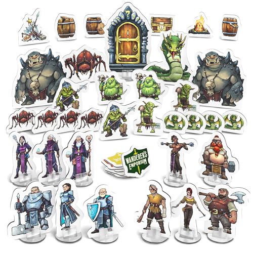 Wanderers Emporium 36x Hard Flat DND Miniatures with Bases | Dungeons and Dragons Starter Set 5e Mini Figures (Essentials Pack, 36, Miniatures) - Essentials Pack - 36