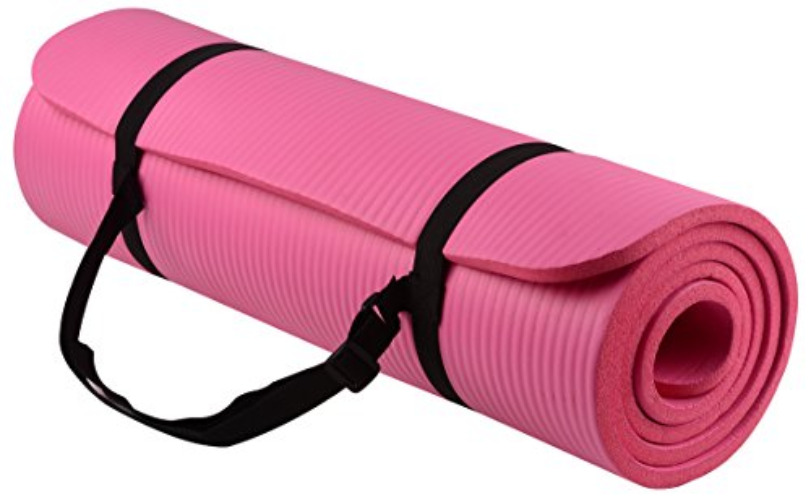 Signature Fitness All Purpose 1/2-Inch Extra Thick High Density Anti-Tear Exercise Yoga Mat with Carrying Strap with Optional Yoga Blocks, Multiple Colors - Pink - Mat Only