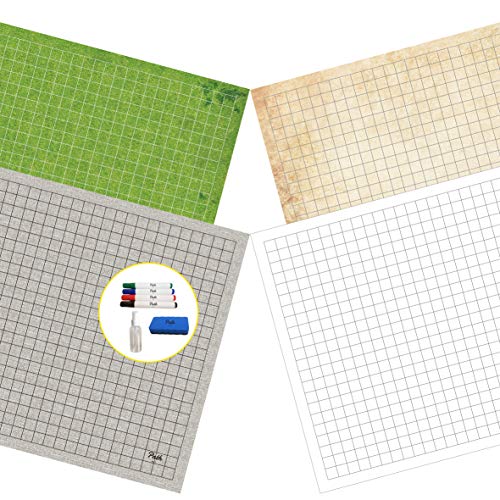 Path Gaming Double Sided Battle Grid Game Mat 36 X 24 Inches - 2 Mats, 4 Terrains, 4 Markers, 1 Eraser, and 1 Spray Bottle. Great for Dungeons and Dragons/DND
