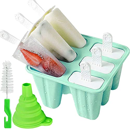 Popsicle Mould，Popsicle Molds 6 Pieces Silicone Ice Pop Molds BPA Free Popsicle Mold Reusable Easy Release Ice Pop Make (Green) - 6 Cavities - Green