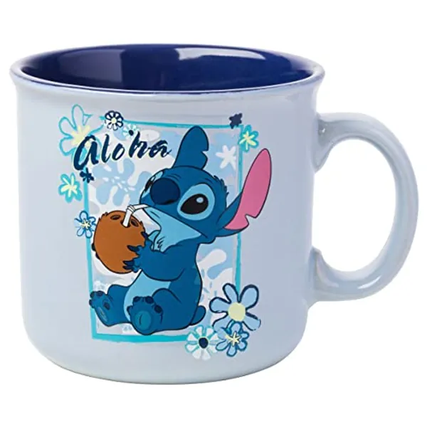 Silver Buffalo Lilo and Stitch Aloha Coconut Frame Ceramic Camper-Style Coffee Mug, 20 Ounces, 20oz Aloha Coconut Frame, 20oz