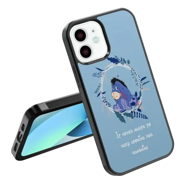 Phone Case Cover Compatible with iPhone SE 7 8 X XR 11 12 13 14 15 Plus Mini Pro Max Donkey Silicone Eeyore Style Shockproof - Cute Quote Black