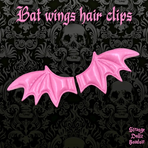 Pink Bat wings hair clips, Succubus, Demon, Gothic Cosplay Harajuku, Pastel Goth, Halloween, Strange Dollz Boudoir