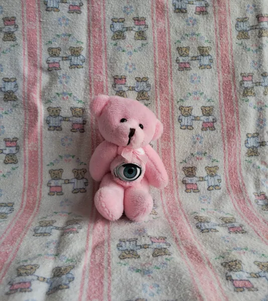 Creepycute blinking doll eye teddy bear plush toy keychain