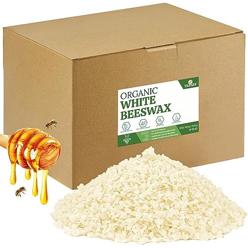 YASNAY White Beeswax Pellets 10LB, 100% Organic Beeswax, Beeswax for Candle Making, Body, Skin Care DIY, Lip Balm and Soap Making Supplies - white10lb