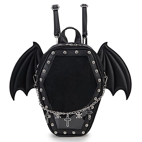 ENJOININ Gothic Coffin Shape Fashion Purses and Handbags for Women Halloween Shoulder Bag Backpack - Black Wings