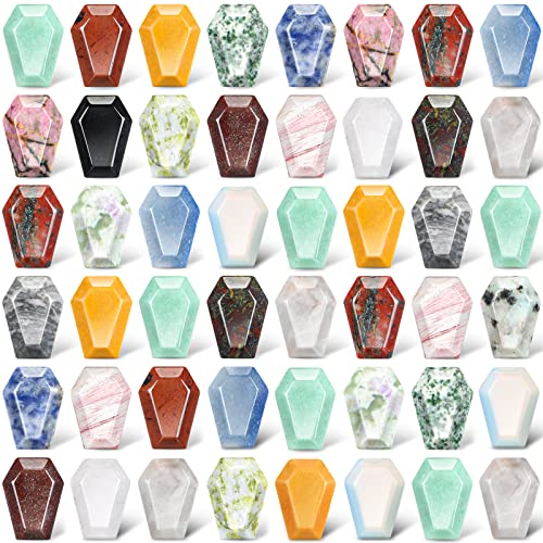 50 Pieces Coffin Shaped Crystal Stones Bulks 0.8 Inch Worry Stones Gemstone Coffin Pocket Carved Stones for Halloween Christmas Witch Craft Supplies Meditation Balancing Jewelry Decor - Classic Colors