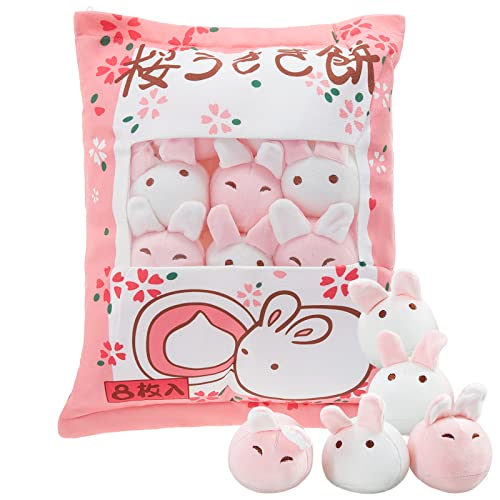 Cute Plush Pillow Kawaii Room Decor Throw Pillow Removable Stuffed Animal Toys Fluffy Cherry Bunnies Cats Kittens Dog Dinosaur Creative Gifts for Teens Girls Kids (Pink, Bunny) - Multi Color - Bunny