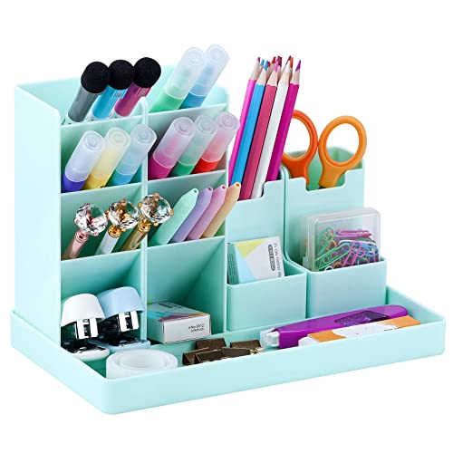 Cute Vertical Pen Organizer, Kawaii Desk Organizer Pen Holder Stationery, Marker Pencil Storage Caddy Tray for Office, School, Home & Art Supplies - Green - Green