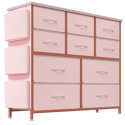 GAOMON Dresser for Bedroom with 10 Drawers, Storage Dresser Organizer Unit, Fabric Dresser for Bedroom, Closet, Nursery, Chest of Drawers, Steel Frame, Wood Top (Pink) - Pink