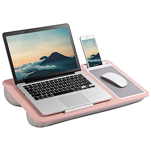 LAPGEAR Home Office Lap Desk with Device Ledge, Mouse Pad, and Phone Holder - Pink - Fits up to 15.6 Inch Laptops - Style No. 91584 - Blush Pink - Home Office