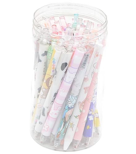 YIKANGHENG 30 Pcs Fine Point Cute Pens With a Pen Holder, 0.5mm 30 Different Random Styles Black Ink Kawaii Gel Pens for Office, Study, Gift and Home Supplies (30) - 30
