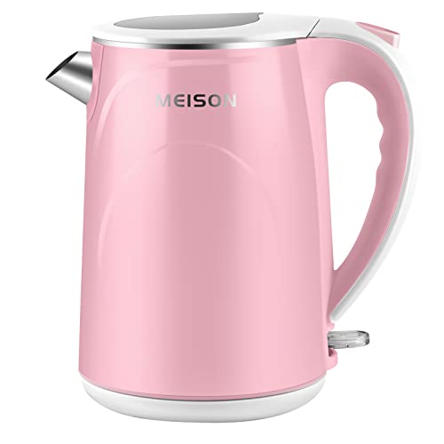 MEISON Electric Kettle, 1.7 L Double Wall Food Grade Stainless Steel Interior Water Boiler, Coffee Pot & Tea Kettle, Auto Shut-Off and Boil-Dry Protection, 1200W, 2 Year Warranty(Pink) - Pink