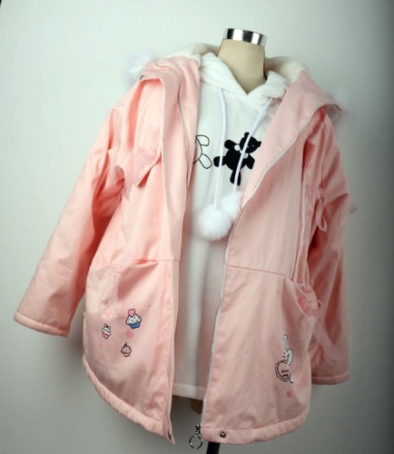 Winter Sweet Pink Trench Coat Bunny Print | Default Title