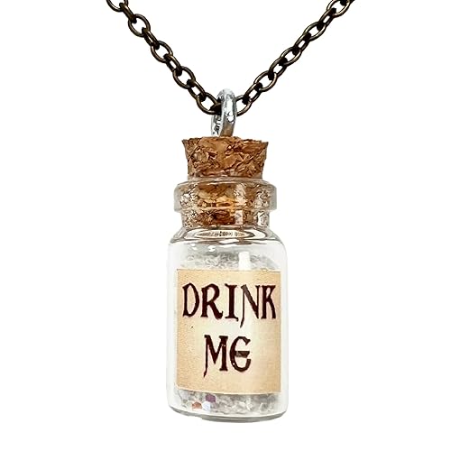 UMBRELLALABORATORY Alice in Wonderland Fairy Glow in The Dark Kawaii Necklace-Drink me handmade label sticker - AQUA