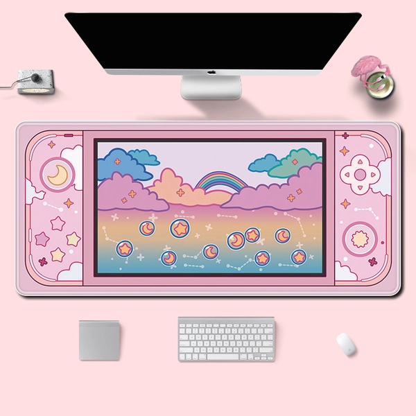 Pastel Rainbow Desk Mat Cute Keyboard Mouse Mat Kawaii Gaming Room Decor - RegisBox