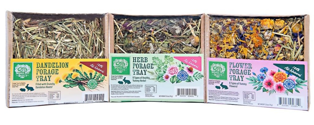 Small Pet Select - Forage Tray Bundle, Three Trays-Dandelion, Herb Mix, and Flower Mix, 2.5oz Each