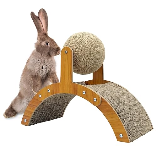 Fhiny Rabbit Scratch Toy, Natural Sisal Rabbit Scratching Ball with Cardboard Pad 2-in-1 Bunny Claw Scratcher Interactive Toys Nail Scratching Post for Indoor Pets Kittens Ferrets Small Animals - Arch-1