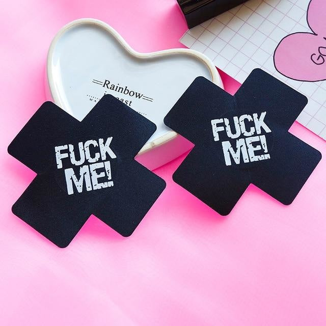 Naughty Nipple Covers - Black/White Fuck Me