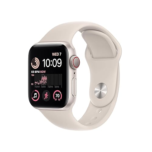 Apple Watch SE (2nd Gen) (GPS + Cellular 40mm) Starlight Aluminium Case with Starlight Sport Band, Regular (Renewed) - M/L - fits 160-210mm wrists - 40mm - Starlight Aluminium Case With Starlight Sport Band