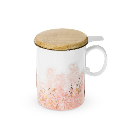 Watercolor Gold Tea Mug with Infuser - Pink