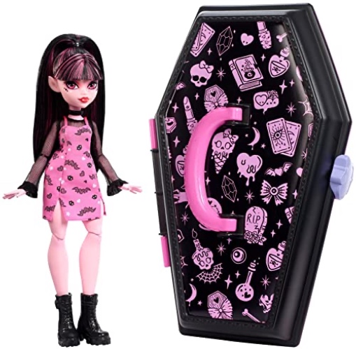 Monster High Draculaura Doll & Accessories, Gore-ganizer Beauty Kit with Bat Clips, Comb & Mirror, Customizable with Stamp Pen & Stickers - Multicolor