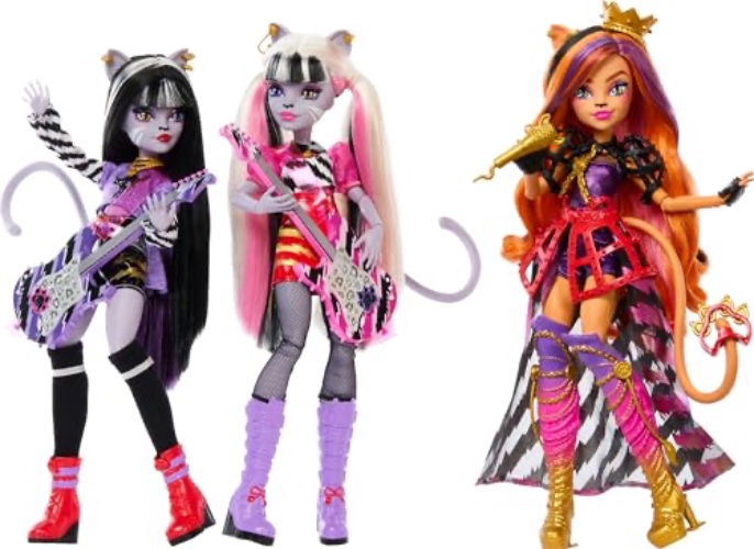 Mattel Monster High Dolls, the Hissfits Band three-Pack With Toralei Stripe, Meowlody And Purrsephone