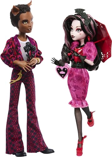 Monster High Howliday Love Edition Dolls, Draculaura & Clawd Wolf Collector Two-Pack with Valentine's Accessories & Displayable Packaging - Multicolor