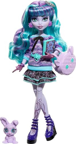 Monster High Creepover Party Doll, Twyla with Pet Bunny Dustin, Sleepover Clothes & Accessories like Hoodie, Book & Backpack - Multicolor