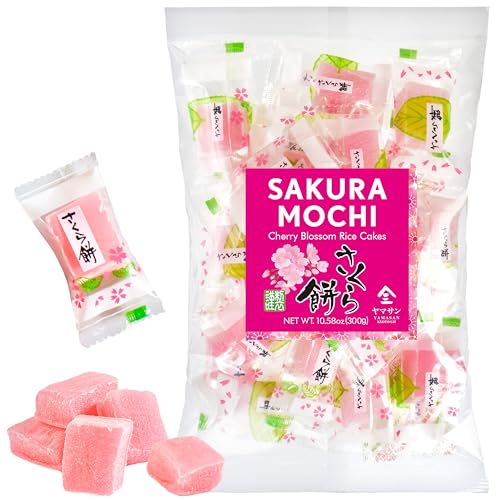 【YAMASAN】Japanese Sakura Mochi Candies -Real Traditional Cherry blossom Rice Cakes- Aromatic Flavor of Japanese Spring Soft and Chewy Texture Individually Wrapped 300g/10.58oz