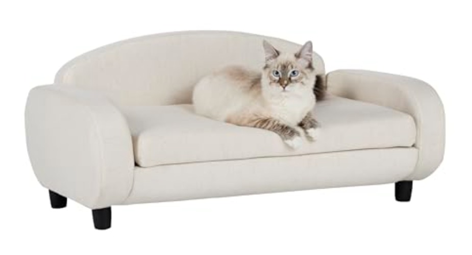 Paws & Purrs Modern Pet Sofa 31.5" Wide Low Back Lounging Bed with Removable Mattress Cover in Espresso/Oatmeal - Pet Sofa - Espresso / Oatmeal