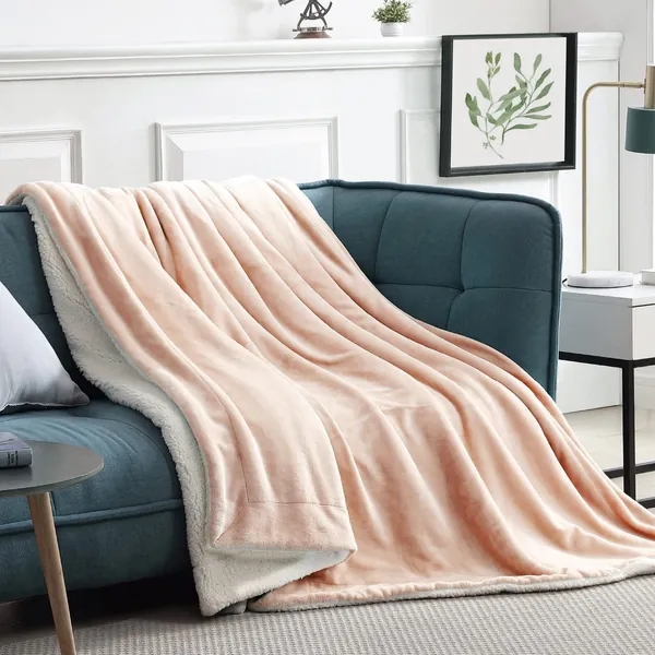 Walensee Sherpa Fleece Blanket (Throw Size 50”x60” Dusty Peach Pink) Plush Throw Fuzzy Super Soft Reversible Microfiber Flannel Blankets for Couch, Bed, Sofa Ultra Luxurious Warm for All Seasons - Dusty Pink 50"x60"