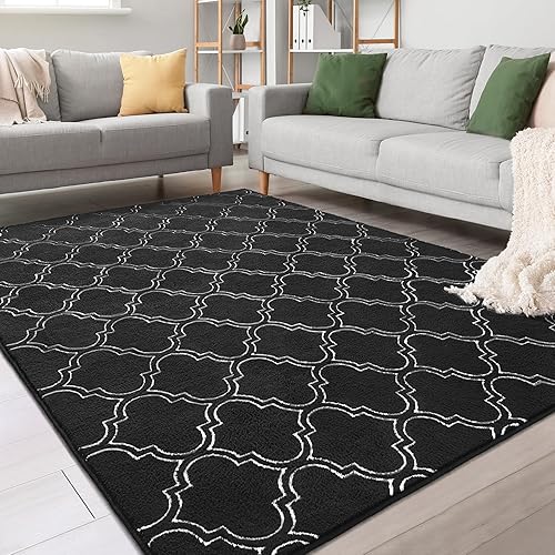 Chicrug Shag Geometric Modern Area Rug for Living Room, 3x5 Feet Large Memory Foam Indoor Carpet, Fluffy Rug for Bedroom Bedside Room Decor for Family Girls Kids Nursery, Black/White - 3x5 Feet - Black/White