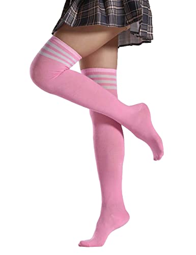 Anlaey Extra Long Cable Knit Over the Knee Thigh High Cotton Stocking Socks Leg Warmers Boot Socks for Women - H-Pink