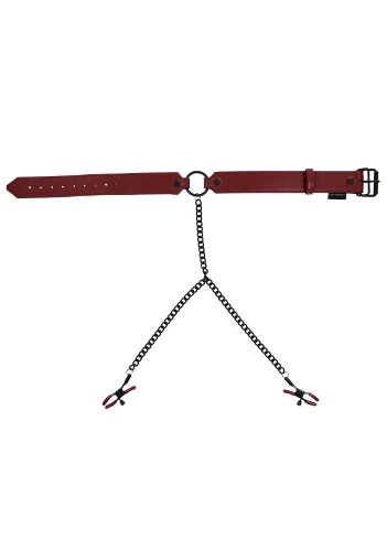 Sportsheets Saffron Collar With Nipple Clamps - Black/red