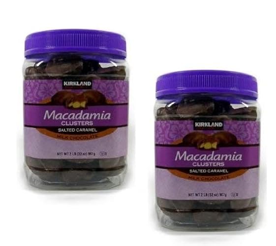 Kirkland Signature Macadamia Clusters Salted Caramel Milk Chocolate JAR - 2 Pack of 2 Lb (32 Oz) Each JAR - Salted Caramel - 2 Pound (Pack of 1)