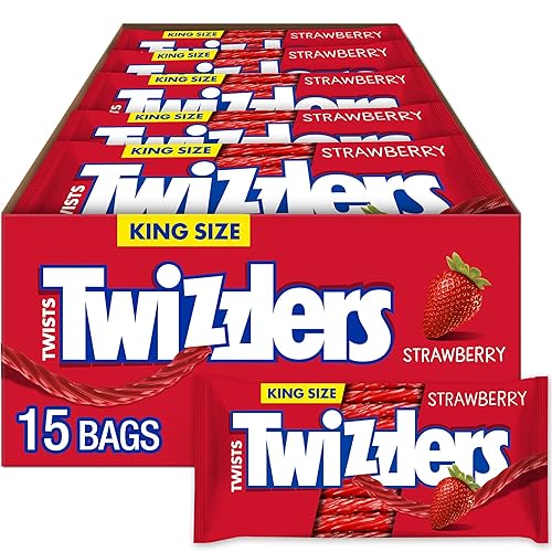 TWIZZLERS Twists Strawberry Flavored King Size, Chewy Candy Packs, 5 oz (15 Count) - 5 Ounce (Pack of 15) - Licorice