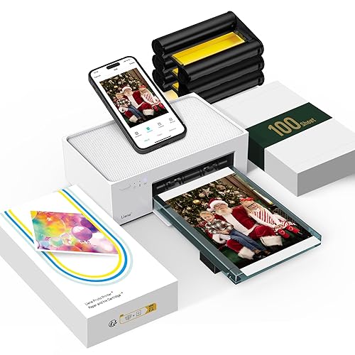 Liene 4x6'' Photo Printer, Phone Printer 100 Sheets & 3 Cartridges, Full-Color Photo, Portable Instant Photo Printer for iPhone Android, Thermal Dye Sublimation, Wi-Fi Picture Printer 100 Papers - Printer+100 Sheets