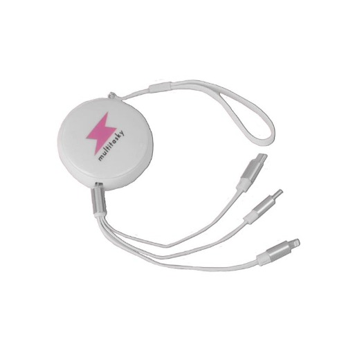 Retractable 3-Port USB Keychain Charger - Cream White