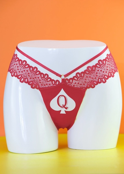 BBC Seamless Queen of Spades Hotwife Women Strappy Lace Black QoS Thong Panty