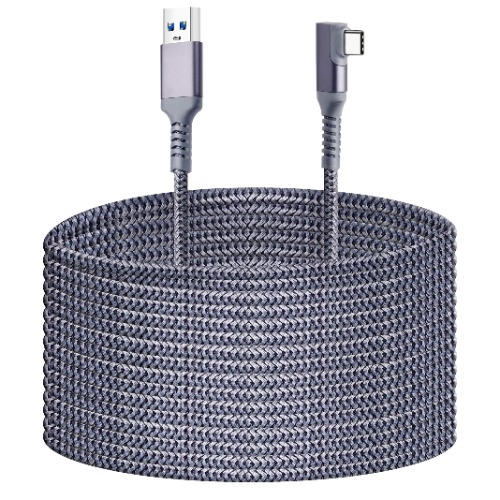 Compatible for Oculus Quest 2 Link Cable 20FT, Kuject Nylon Braided USB 3 Type A to C 5Gbps VR Headset Charging Cable for Oculus Quest 2/1, High Speed Data Transfer for Gaming PC - 20FT Silver