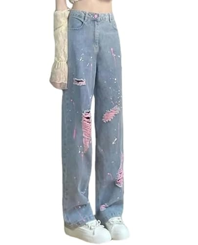 Y2K Aesthetic Cargo Track Pants, Cyber Fairy Grunge Pants,Spring Wide Leg Korean Trousers,Casual Kpop Pants - Blue - Large